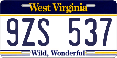 WV license plate 9ZS537