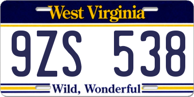 WV license plate 9ZS538