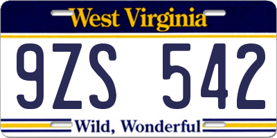 WV license plate 9ZS542