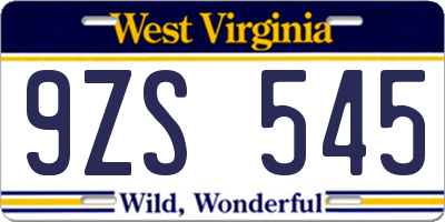WV license plate 9ZS545