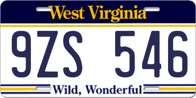 WV license plate 9ZS546