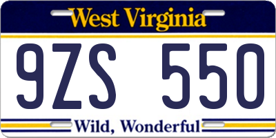 WV license plate 9ZS550