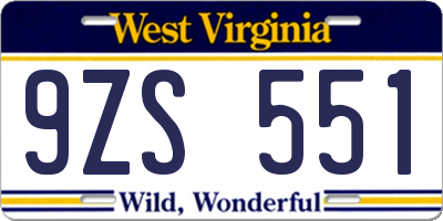 WV license plate 9ZS551