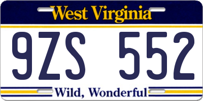 WV license plate 9ZS552