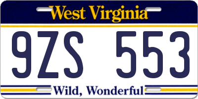 WV license plate 9ZS553
