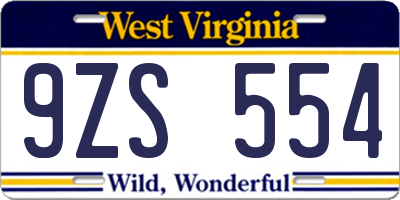 WV license plate 9ZS554
