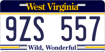 WV license plate 9ZS557