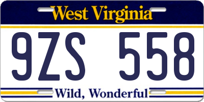 WV license plate 9ZS558