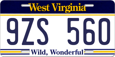WV license plate 9ZS560