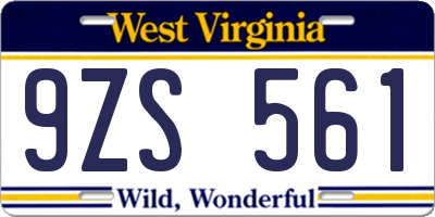 WV license plate 9ZS561