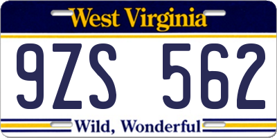 WV license plate 9ZS562