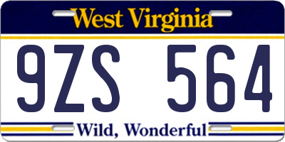 WV license plate 9ZS564