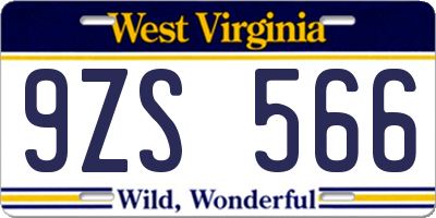 WV license plate 9ZS566