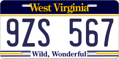 WV license plate 9ZS567