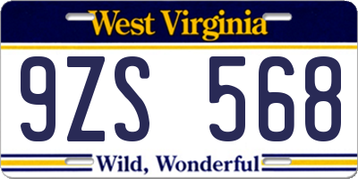 WV license plate 9ZS568
