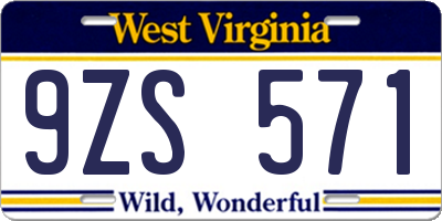 WV license plate 9ZS571