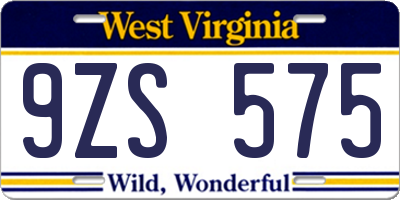 WV license plate 9ZS575