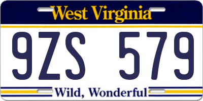 WV license plate 9ZS579
