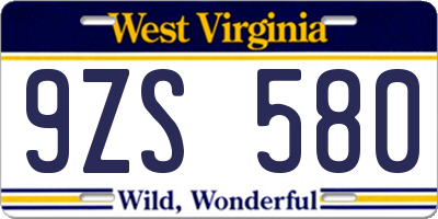 WV license plate 9ZS580