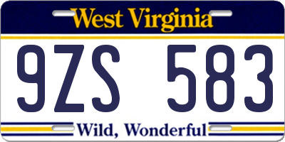 WV license plate 9ZS583
