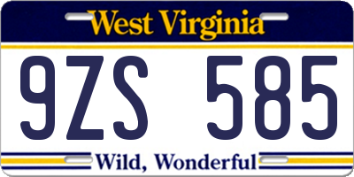 WV license plate 9ZS585