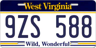 WV license plate 9ZS588
