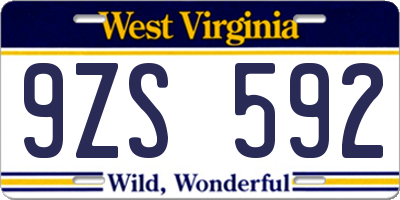 WV license plate 9ZS592