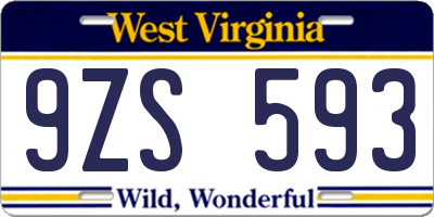 WV license plate 9ZS593