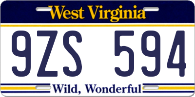 WV license plate 9ZS594