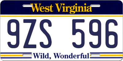 WV license plate 9ZS596
