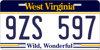 WV license plate 9ZS597