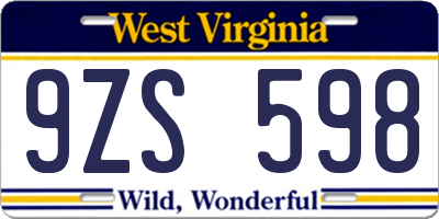 WV license plate 9ZS598