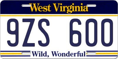 WV license plate 9ZS600