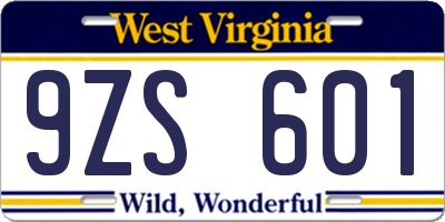 WV license plate 9ZS601