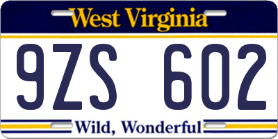 WV license plate 9ZS602