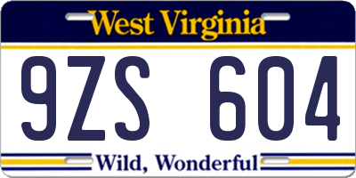 WV license plate 9ZS604