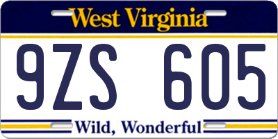 WV license plate 9ZS605