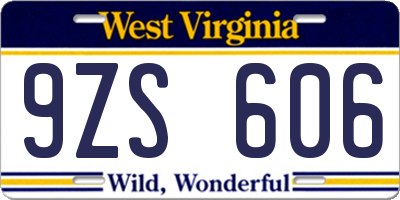 WV license plate 9ZS606