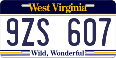 WV license plate 9ZS607