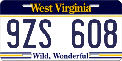 WV license plate 9ZS608