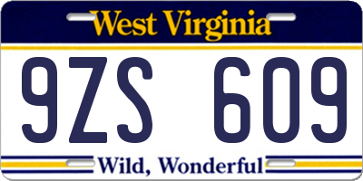 WV license plate 9ZS609
