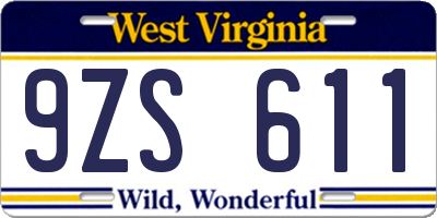 WV license plate 9ZS611