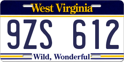 WV license plate 9ZS612
