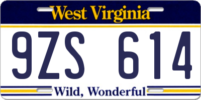 WV license plate 9ZS614