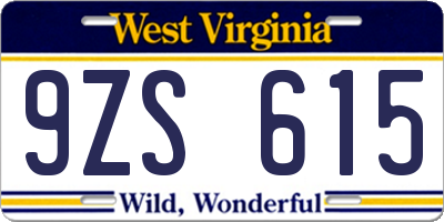 WV license plate 9ZS615