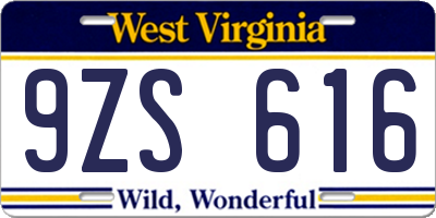 WV license plate 9ZS616