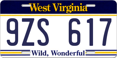 WV license plate 9ZS617