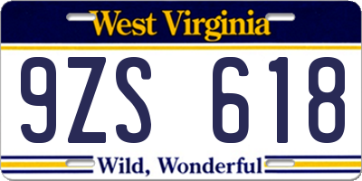 WV license plate 9ZS618