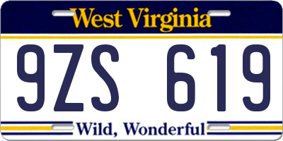 WV license plate 9ZS619
