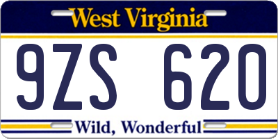 WV license plate 9ZS620